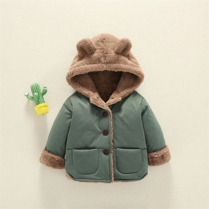 Baby Thickened Cotton Coats Infant Warm Padded Winter Jacket Boys Girls Fleece  Hooded Outerwear Children\'s Windproof Parkas