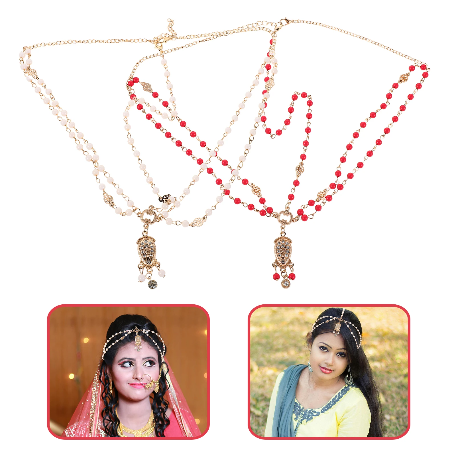 

2 Pcs Retro Pearl Headdress Boho Party Hair Accessories Prom Jewelry for Vintage Beaded Tassel Chain Festival Headpiece
