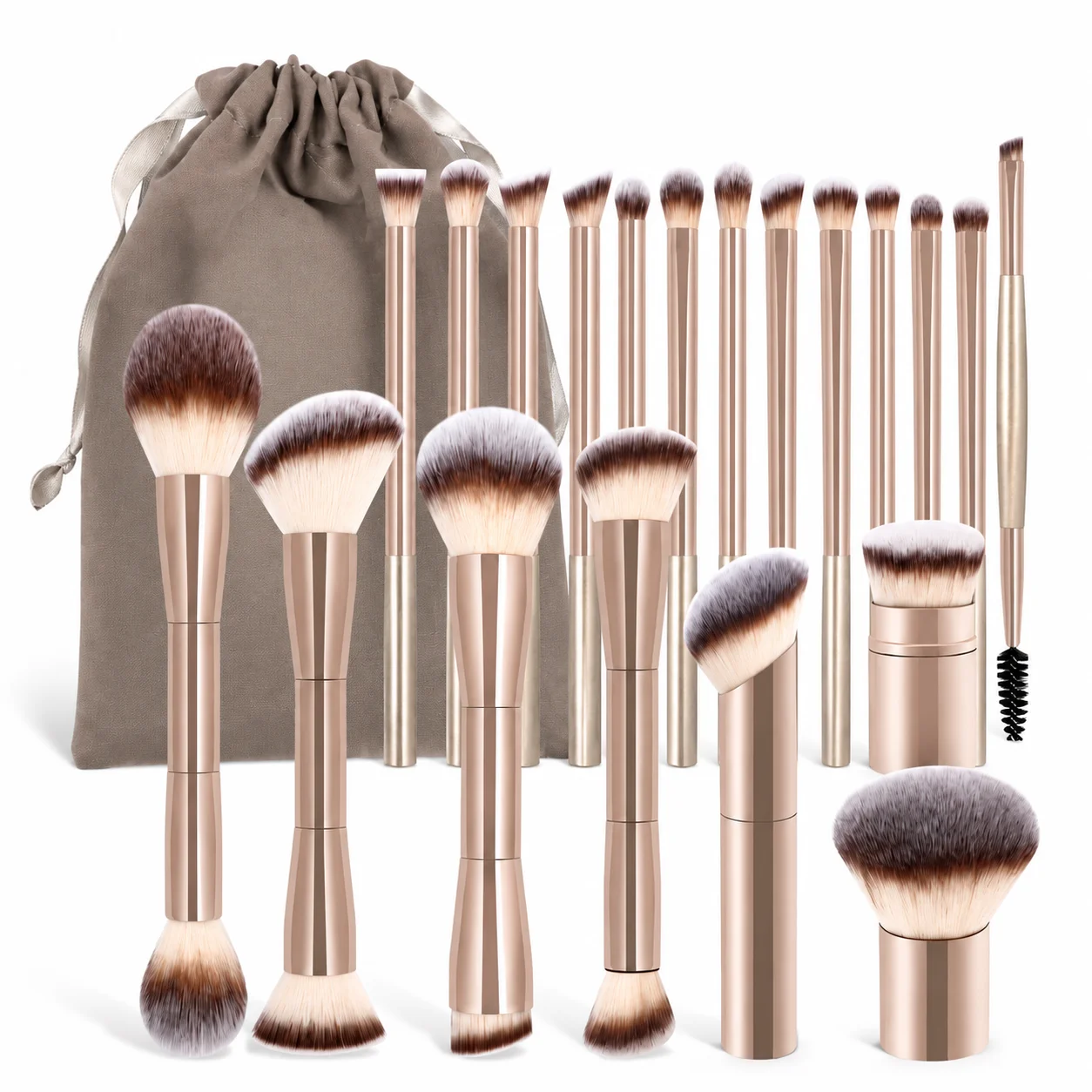 20-Piece Professional Makeup Brushes Set, Metal Handle Wand With Velvet Pouch, Soft Foundation,Powder Blush,Eyeshadow,Eyebrow, B