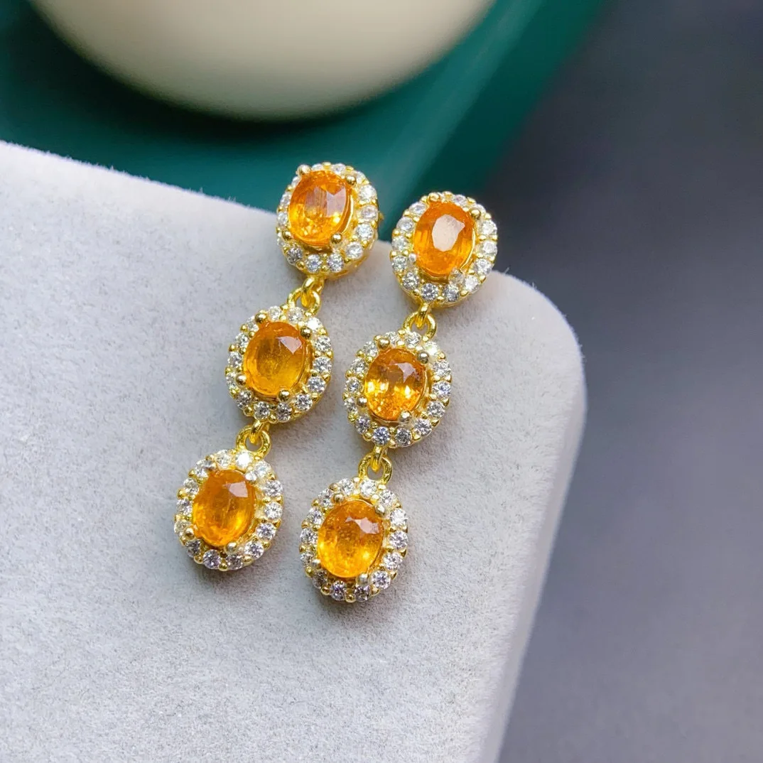 Pendientes de plata Natural Fanta Stone ES925, con incrustaciones de piedra principal 4x5 mm, alta claridad y color rico, pendientes de piedras preciosas naturales