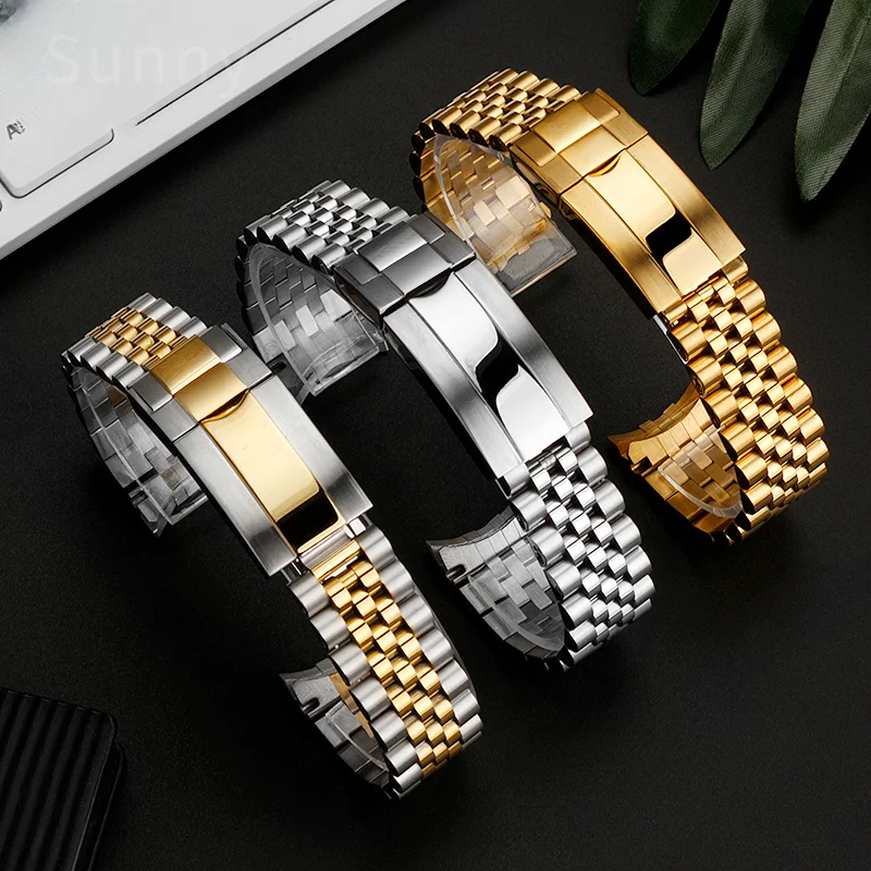 Stainless Steel Metal Gentleman Watchbands for Rolex Log Series Waterproof Antirust Replace Curved Interface Accessories