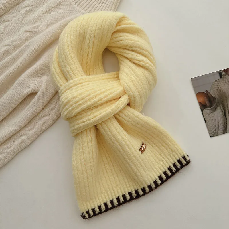 Sweet contrasting color dopamine milk huhu wool blended scarf women's long soft Confucian student scarf warm winter thick