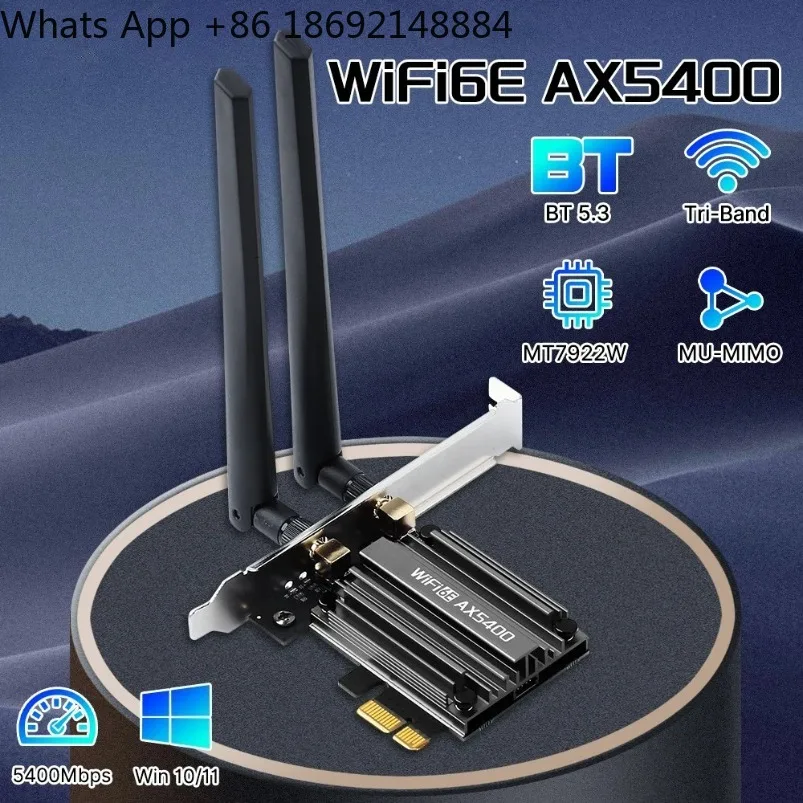 

MT7922 5374 Мбит/с WiFi 6E адаптер BT 5.3, трехдиапазонный (2.4G/5G/6Ghz) беспроводной адаптер PCIE, сетевая карта 802.11AX для ПК с Windows 10/11