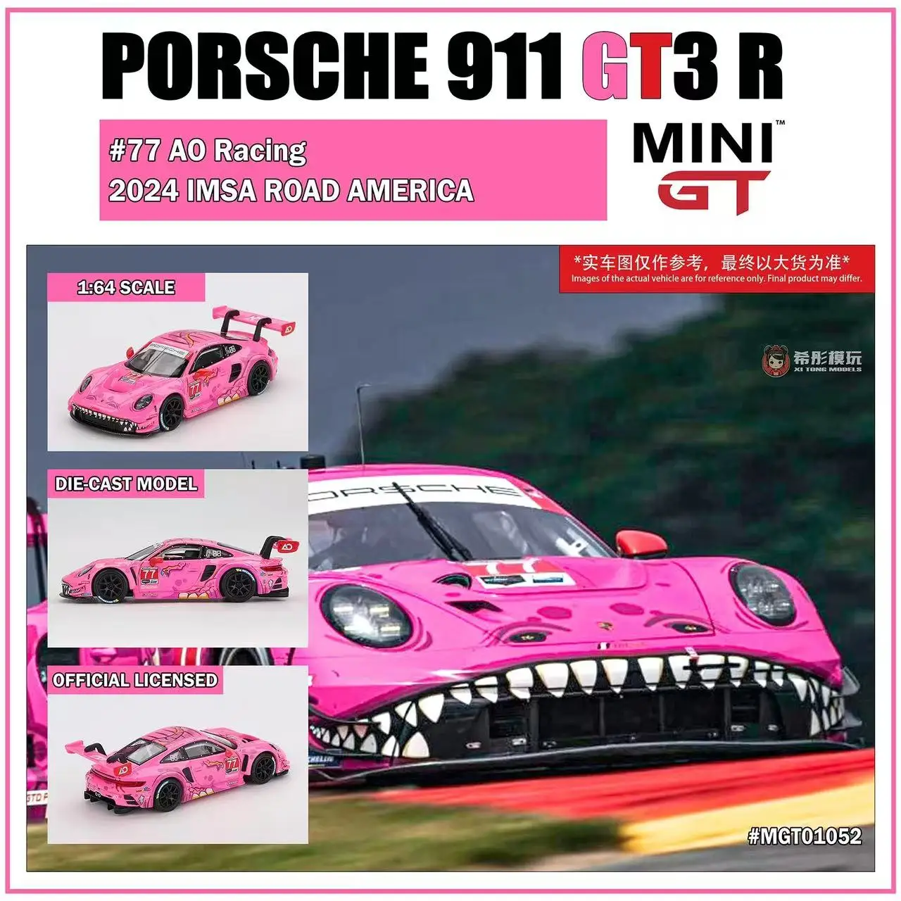MINIGT 1:64 911 GT3 R 77 Modellino Auto in Lega Rosa Tyrannosaurus Rex 1052