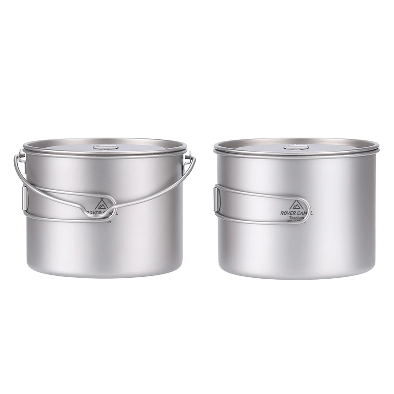 Rover Camel Titanium Pot with folded handle Picnic Cooking Pot 900ml 1100ml 1600ml Camping Cookware set