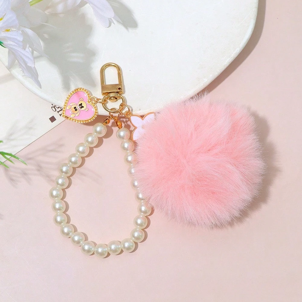 1 Stück Niedlicher Pom-Pom Perlen-Bär Taschenanhänger, Plüsch-Schlüsselanhänger