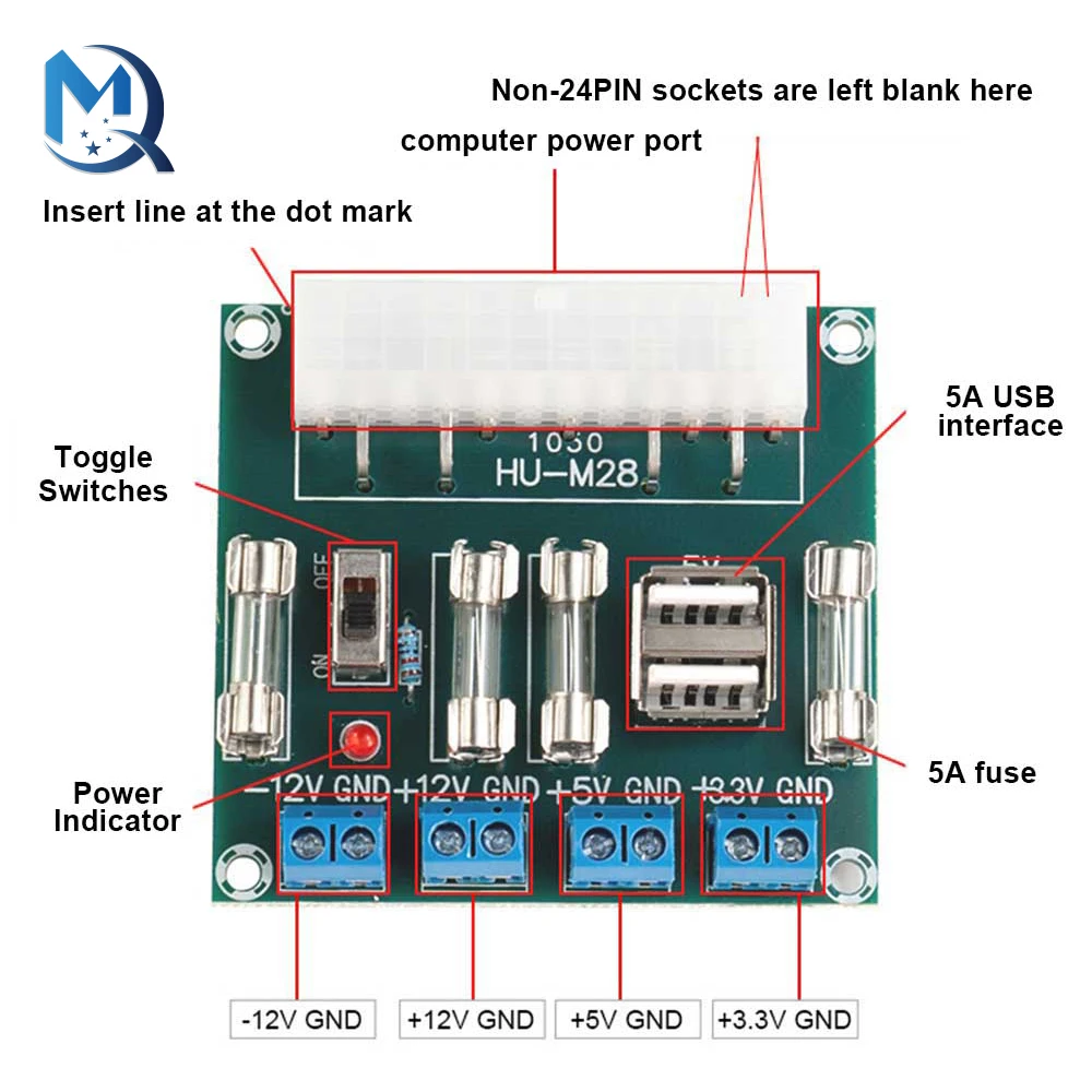 HU-M28W 24Pin pulpit zasilania komputera płytka przyłączeniowa Atx listwa zasilająca wyjście wyjściowe moduł zasilania