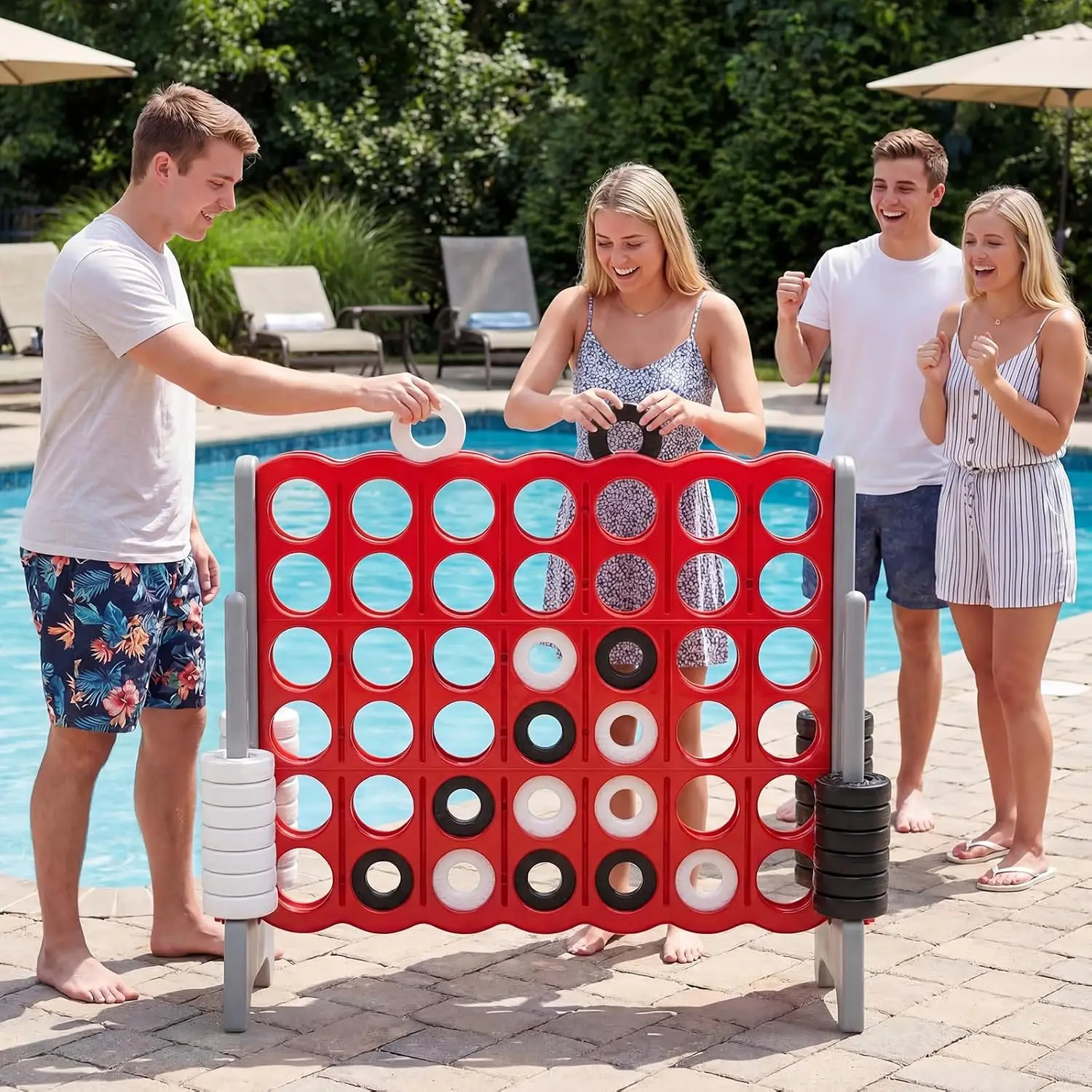 Jumbo 4-to-Score Game Set Indoor Outdoor Yard Connect Game 3.5FT Tall 42 Rings Quick-Release Slider Family Party, Customized