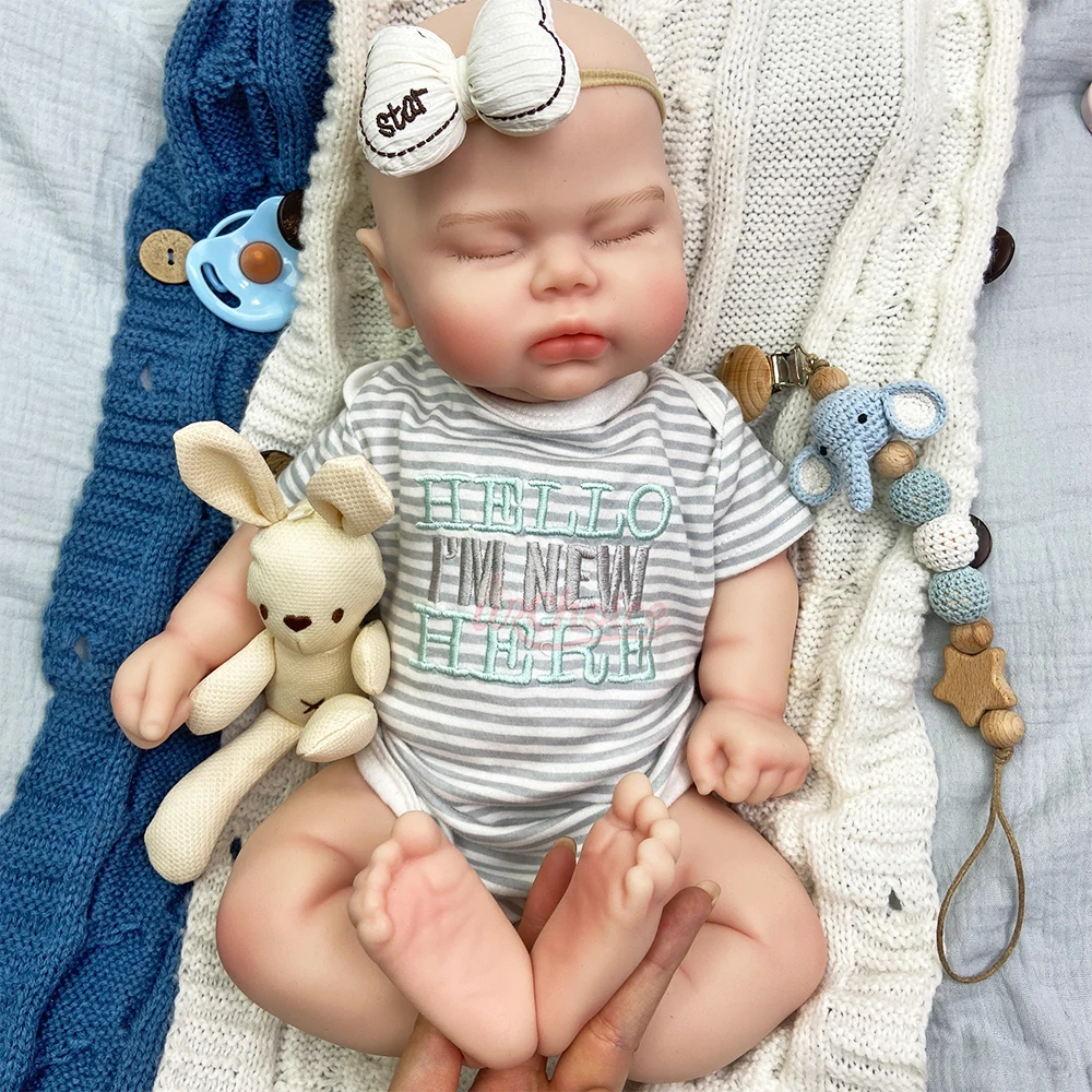 19inch Open Mouth Soft Silicone Reborn GiExquisite Texture Details Asleep Weighted Newborn Doll for Adult Collectors