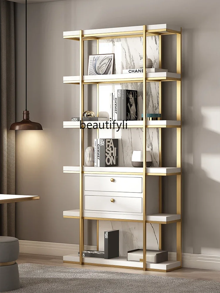 

Yh High-grade stainless steel bookshelf, living room display shelf, metal storage, Bogu shelf, light luxury