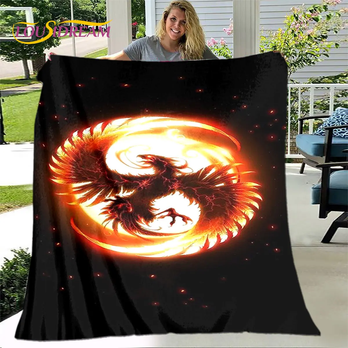 ใหม่ล่าสุด3D การ์ตูน Phoenix Bird ผ้าห่ม,ผ้าลินินตกแต่งผ้าห่มผ้าห่ม,ผ้าห่มอุ่นสำหรับห้องรับแขกห้องนอนเตียงโซฟาของขวัญท่องเที่ยว