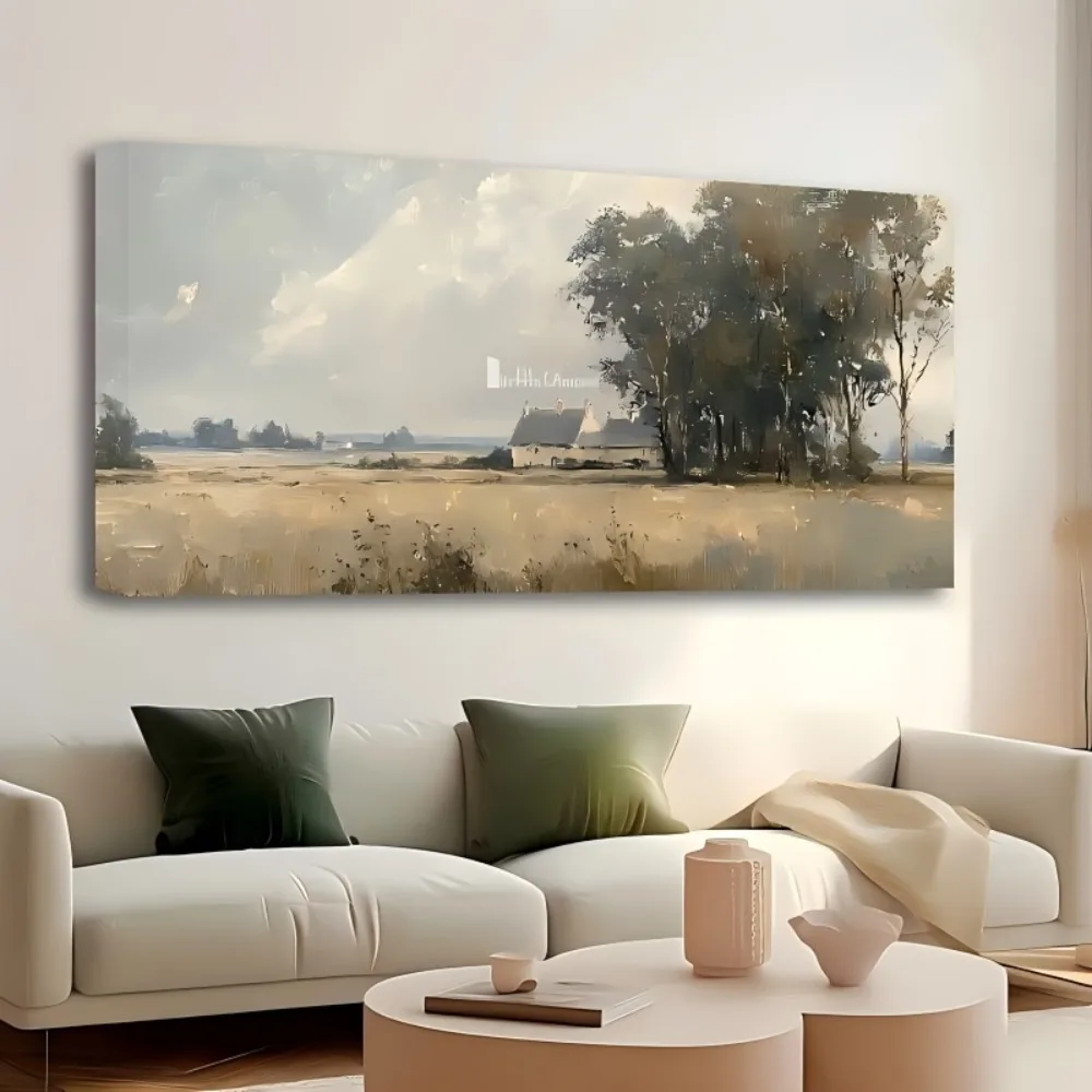 

1.5 inch thick pine solid wood frame, autumn landscape painting, wildflower autumn canvas poster, vintage country mural