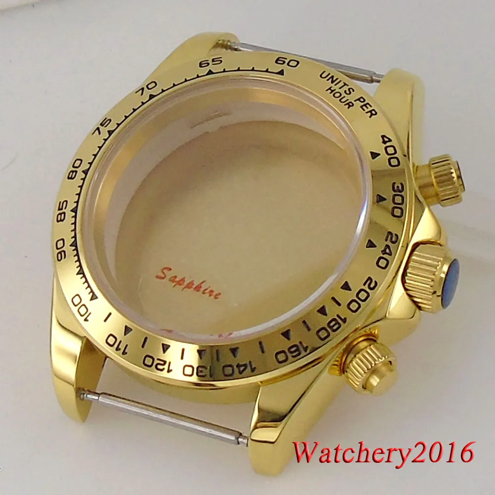 39mm Yellow Gold Watch Case Muti-function For VK63 Quartz Movement Watch Case Replacement Accessories