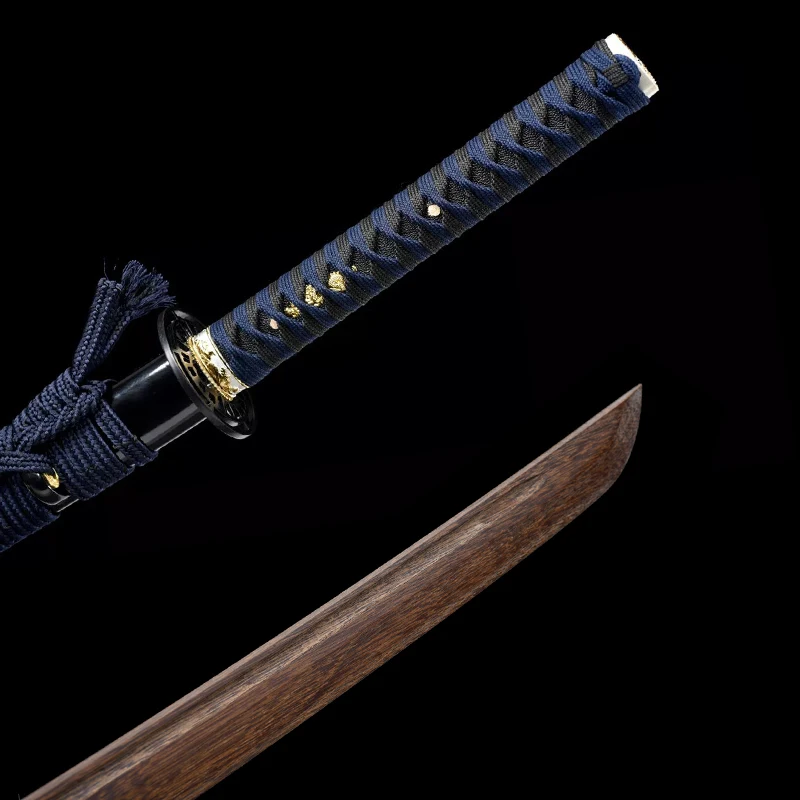 High Quality Wooden Sword, No Sharp Edge,Training Sword, Wood Blade, Bushido Props,Samurai Katana, Blue Cord, Decor