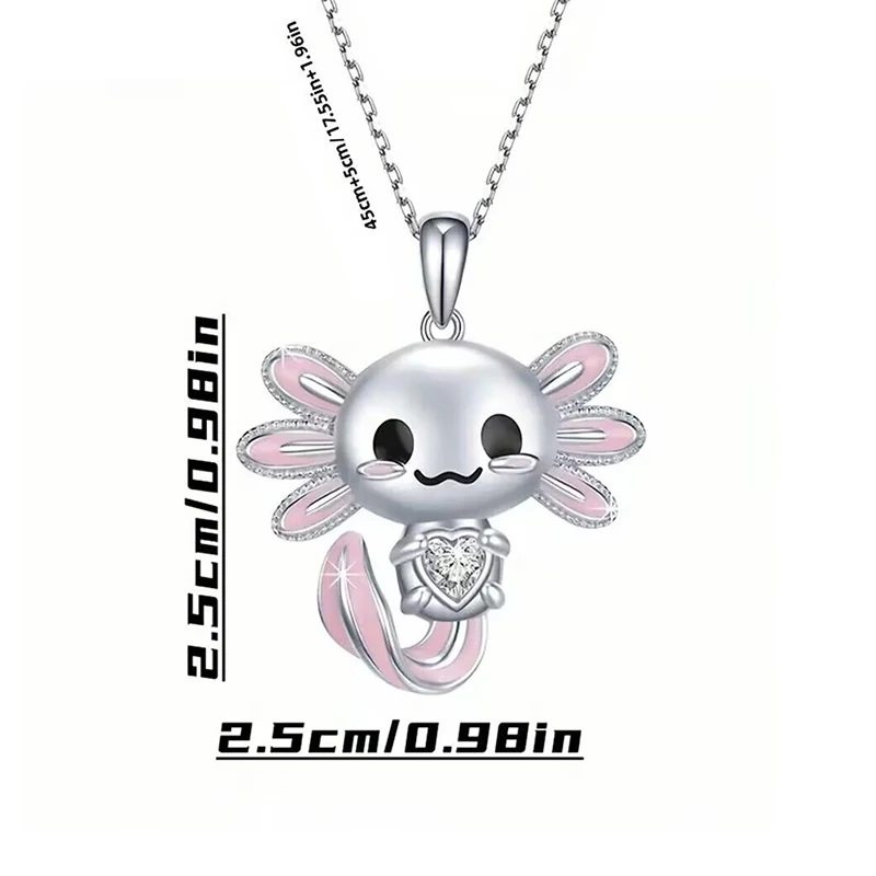 Cute Cartoon Enamel Pink Salamander Pendant Necklace For Girls Crystal Newt Necklaces Animal Jewelry