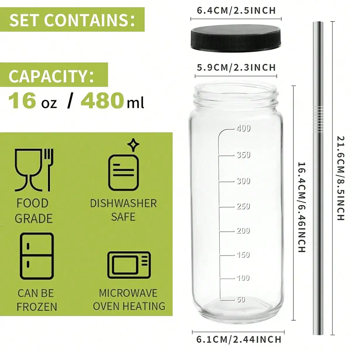 8 Pack Glass Juice Bottles Modern Reusable Glass Storage Jars 16 OZ Beverage Containers With Lids Straws Measurement Scale Airtight Drinking Bottles For Smoothies Juicing Milkshake Christmas Housewarming Gift view 5
