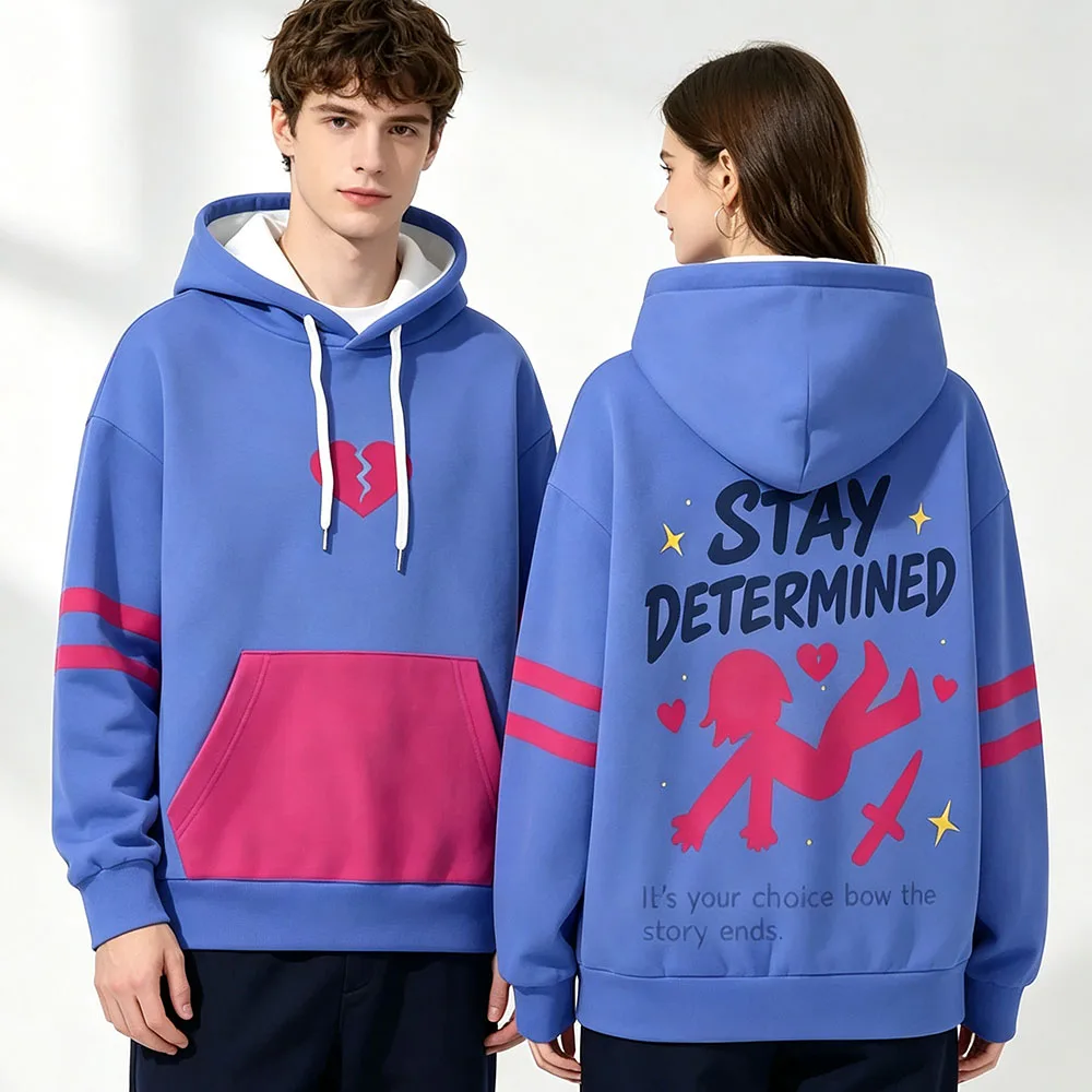 Undertale Frisk Cosplay Hoodies für Männer und Frauen Pullover Jacke STAY DETERMINED Schriftzug Grafik Sudaderas Lässige Streetwear Paar-Oberteile – Detail 2