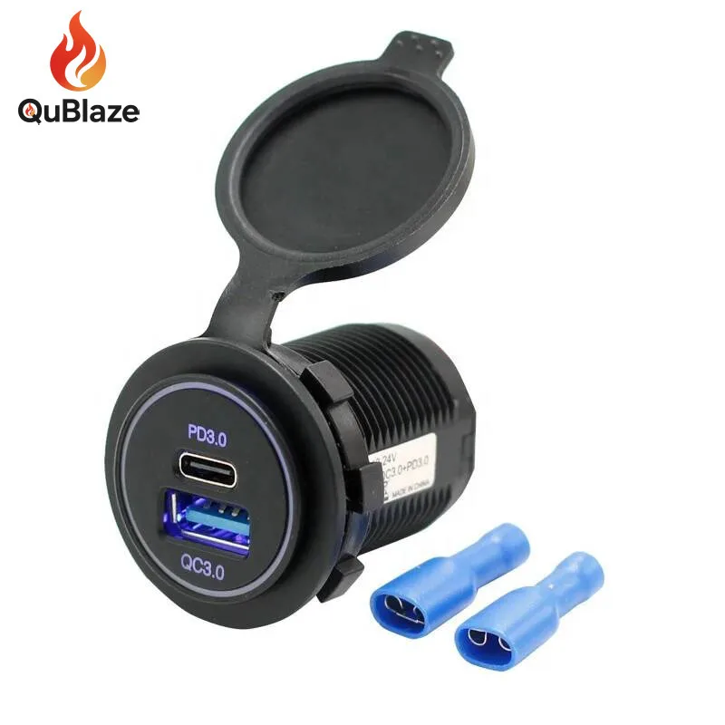 Install Port In Car Fast Charging 12V 2 Ports Qc 3.0 And Type C Pd Dc 12V-24V Dual Usb Power Socket Outlet