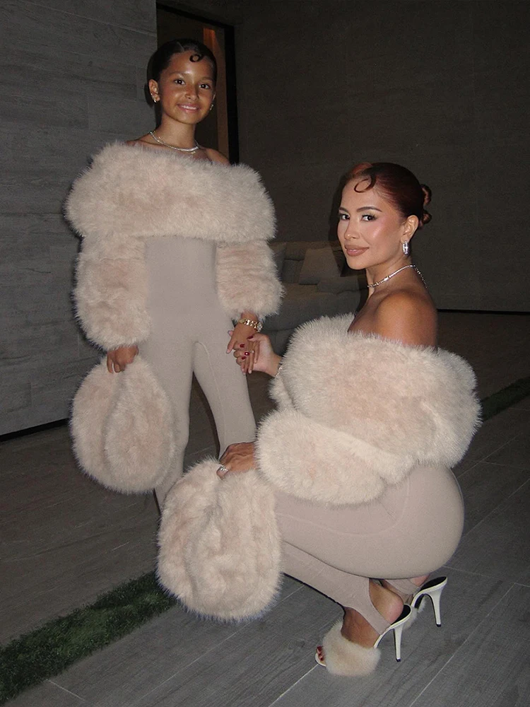 

Kliou Sexy Fashion Jumpsuits Woman Winter New Style Furry Patchwork Slash Neck Full Sleeve Skinny Peach Buttocks Street Overalls