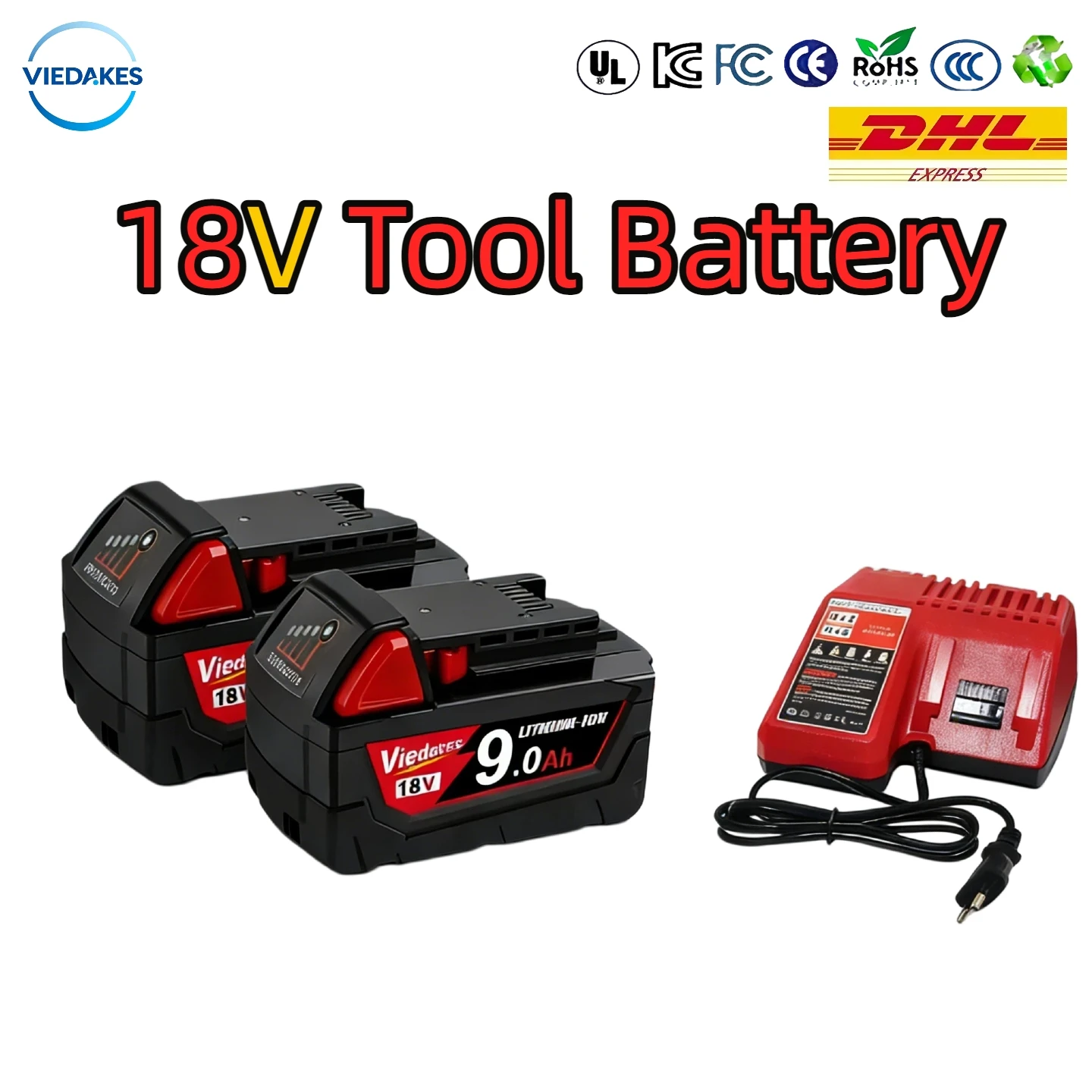 

Viedakes Original 18V 5Ah Battery 18650 Rechargeable For milwaukee m18 48-11-1850 XC