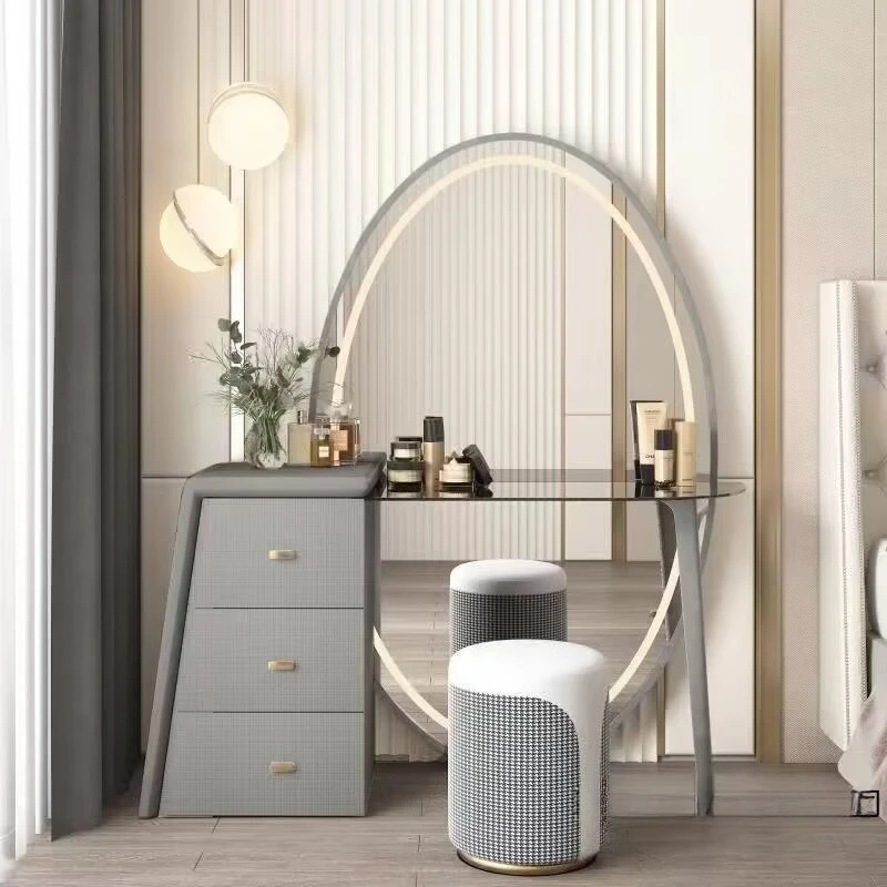 Comò a specchio per tutto il corpo integrato premium di lusso leggero con borsa morbida per camera da letto