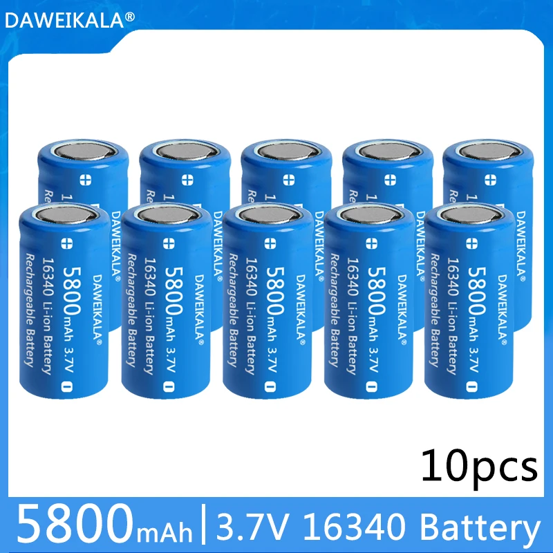 New 3.7V 5800mAh Lithium Li-ion 16340 Battery CR123A Rechargeable Batteries 3.7V CR123 for Laser Pen LED Flashlight Cell