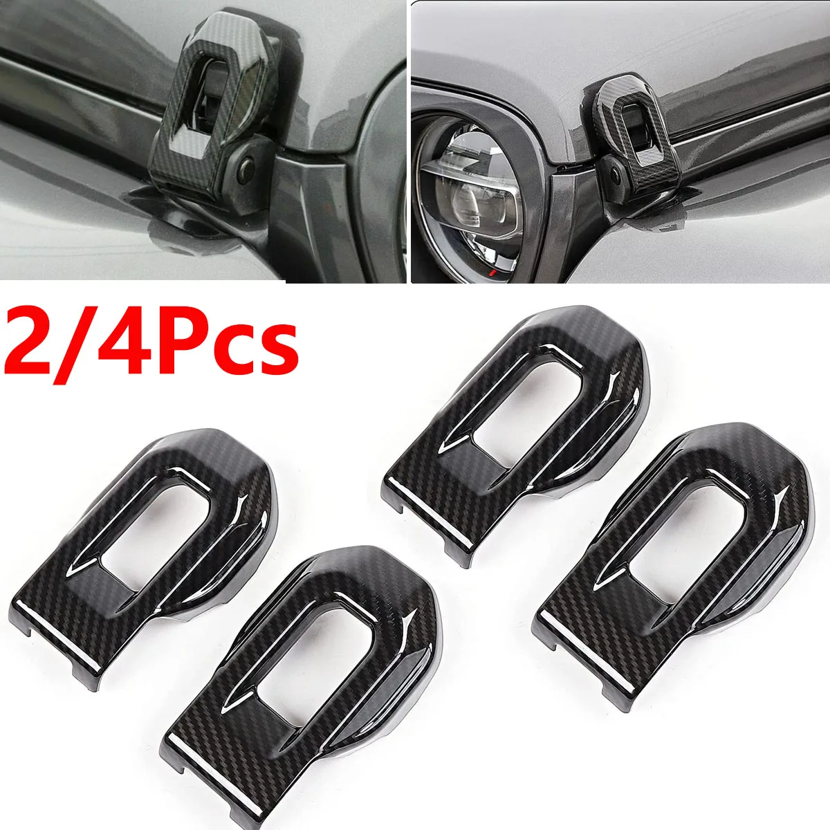 

2/4Pcs Carbon Fiber Car Hood Lock Latch Buckle Cover Decor Bracket Stickers Trim For Jeep Wrangler JL JT 18+ Home DIY Decoration
