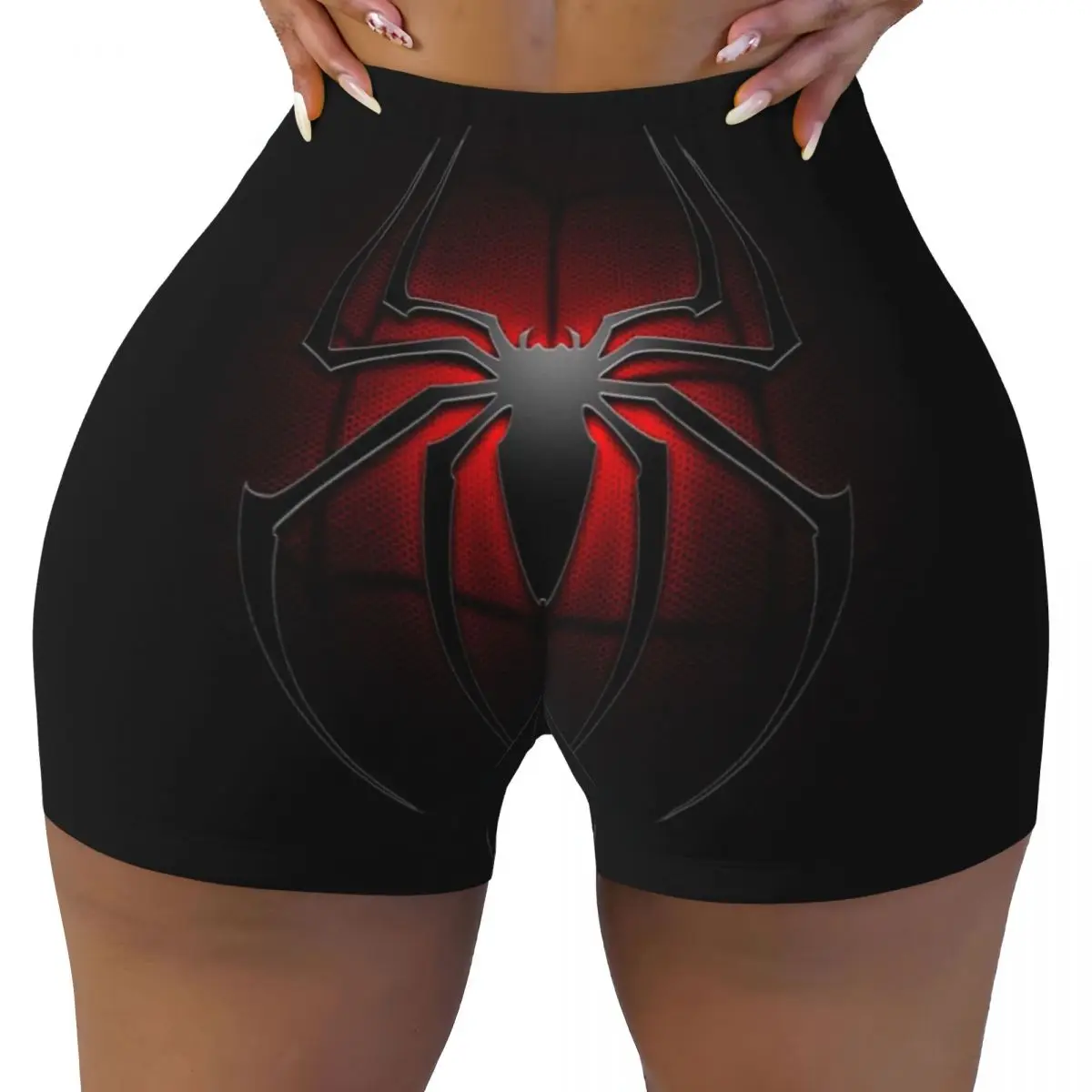 Custom Red Spider Workout Volleyball Biker Shorts Women Web Gym Yoga Shorts