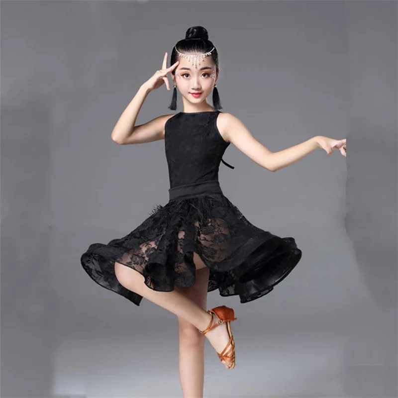 Vestido de baile latino para niño, falda de alta calidad con flecos rosas, para práctica de baile profesional, novedad de 2022