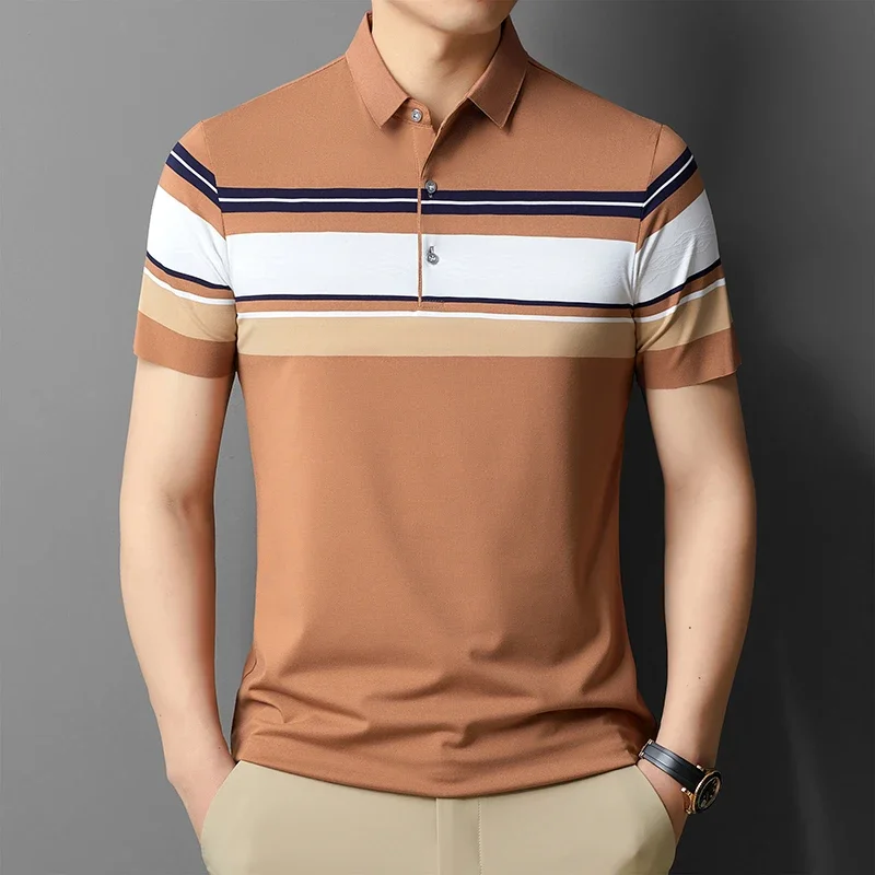 

Traceless Elastic Men's Summer New Versatile Top Striped Loose T-shirt