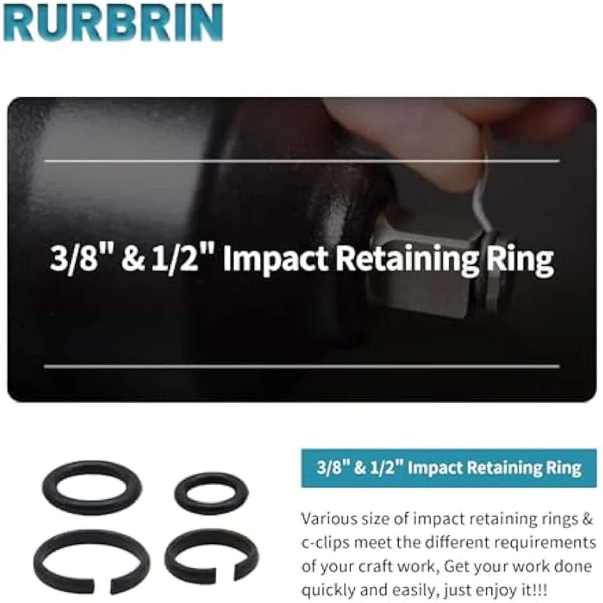 RA-10 Sets of 1/2 Inch & 3/8 Inch Impact Wrench Retainer Rings with O-Ring,Compatible with Electric Wrench/Pneumatic