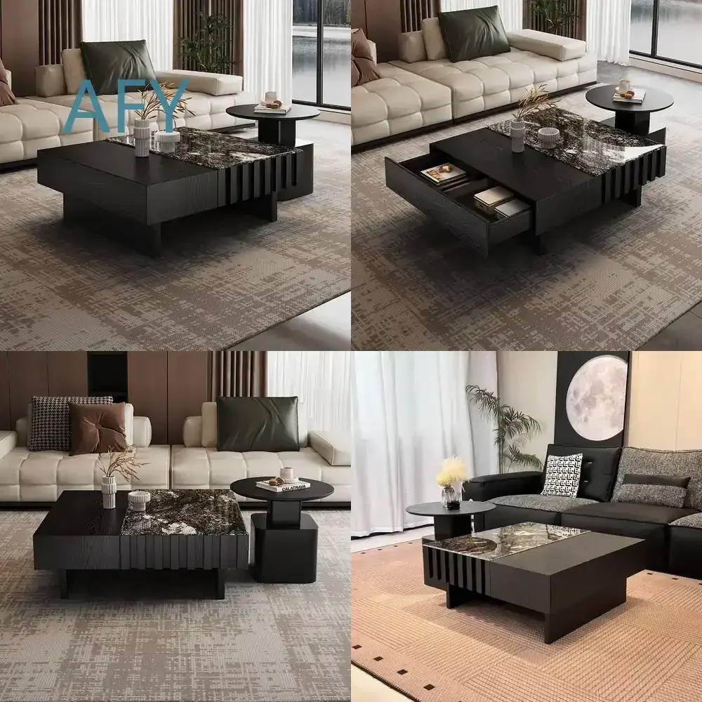 Minimalist Square Diamond Platinum Coffee Table for Living Room Home Luxury Low High Set Modern Italian Style Simple Drawer