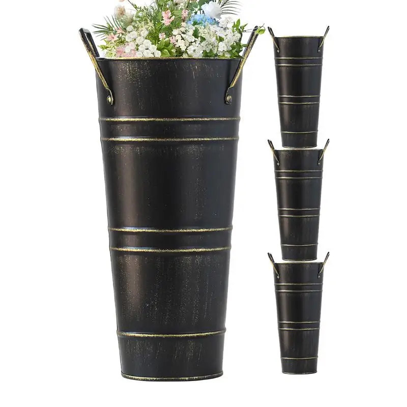 Metal Flower Vase Organizer Round Flower Bucket 4 Piece Tall Wedding Flower Container Centerpiece Home Decor storage basket