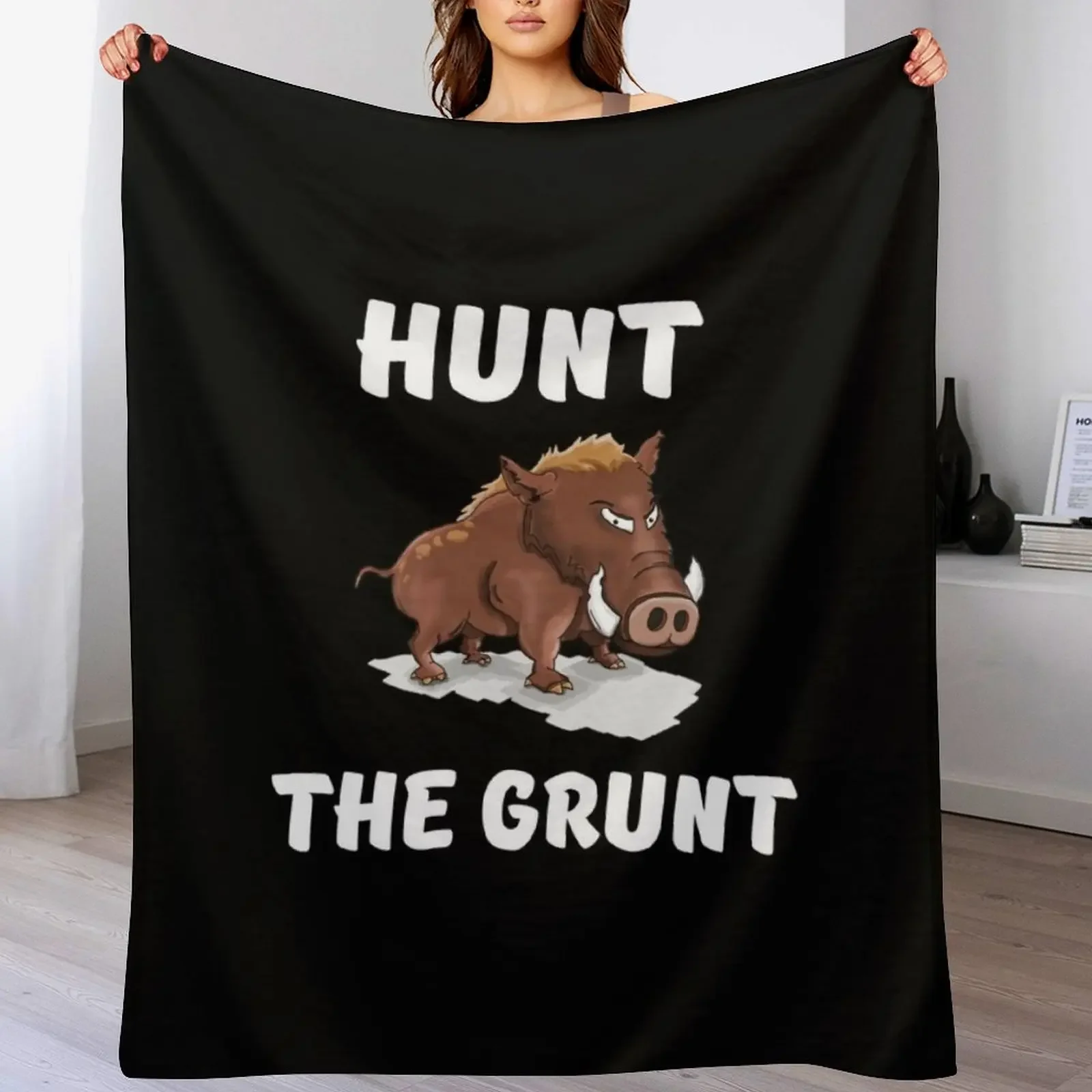 Hunt the grunt. Hog hunting pig boar hunter black Throw Blanket Soft Plush Blanket as Housewarming Gift