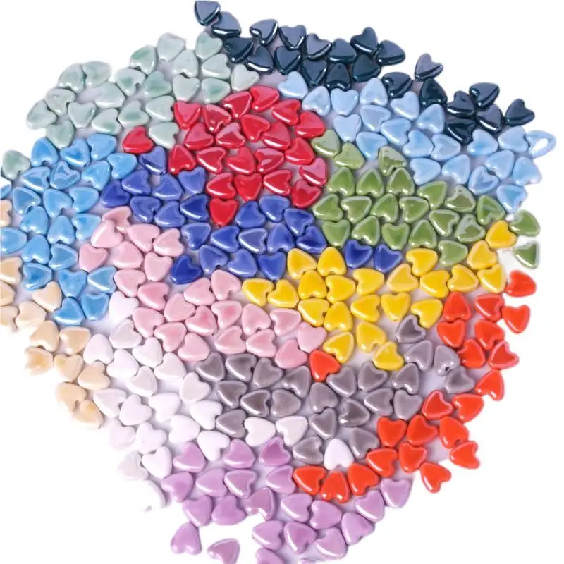 手作りのハート型ビーズキット,光沢のある光沢のある光沢のある釉薬,磁器のルーズビーズ,ジュエリー作り,DIY,10個