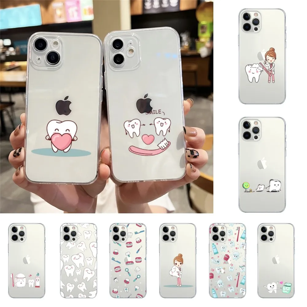 Cute Wisdom Teeth Dentist Tooth Phone Case For Iphone 15 11 13 14 Pro Max 7 8 Plus X Xr Xs Max 16pro 12mini Transparent Cover