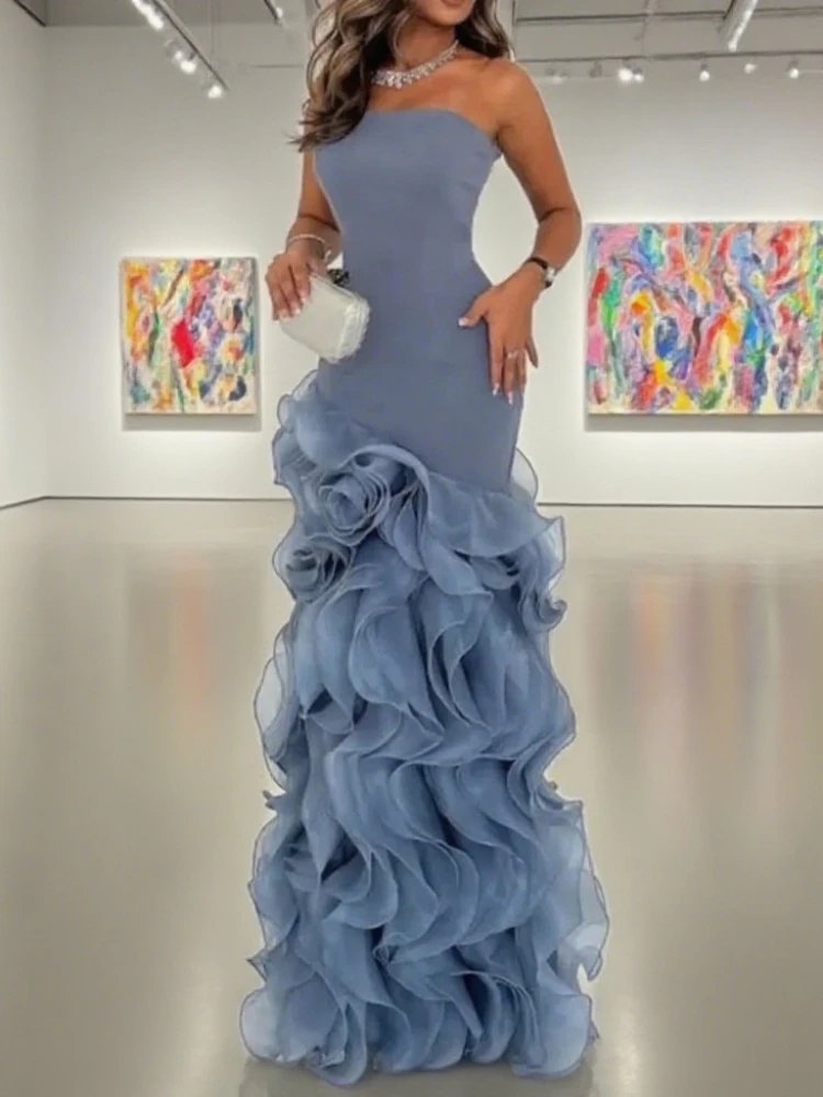 Gaun Prom Gaun Pesta Lapisan Berjenjang untuk Wanita Gaun Malam Asimetris Putri Duyung Gaun Acara Formal Disesuaikan