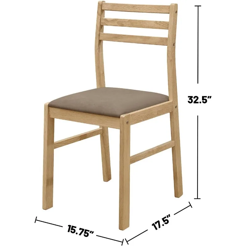 3-częściowy okrągły drewniany zestaw do jadalni Drop Leaf Extension Table Drabina Krzesła boczne Tapicerowane poduszki siedziska Beżowy i naturalny