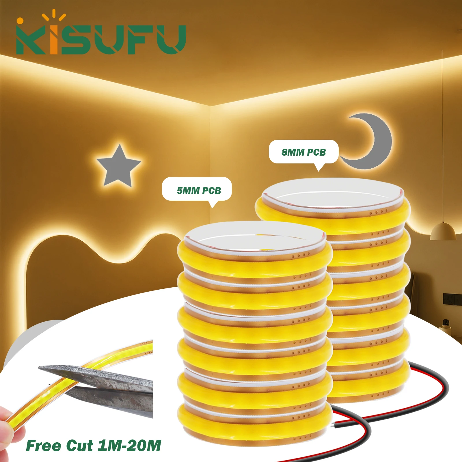 400LEDs/M Free Cut LED Strip COB 12V 24V 5mm 8mm PCB High Density White Natural Warm Adhesive Linear Lighting Room 20M 10M 5M 1M