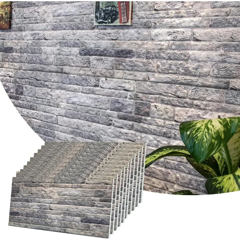 3D Wall Panels Brick Effect - Cladding, Light Grey Stone Look Wall Paneling, Styrofoam Facing for Living Room, Kitchen, Bathroom