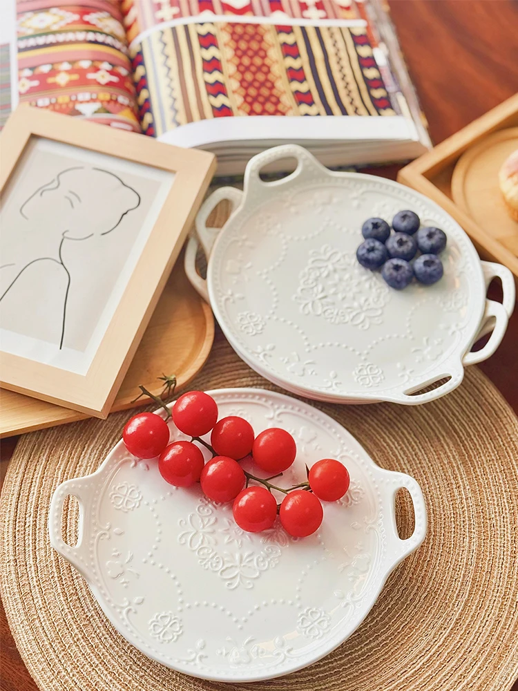 

4Pcs 9-Inch Ceramic Double Ear Butterfly Disc, Suitable for Steak, Pasta, Salad, Grilled Meat, Cake, Suitable for Families