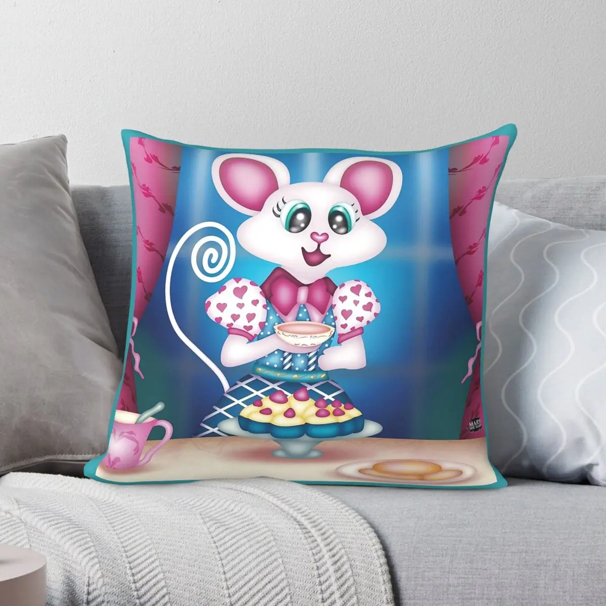 Candy Mouse Cafﾩ Square Pillowcase Polyester Linen Velvet Printed Zip Decor Pillow Case Car Cushion Cover 18