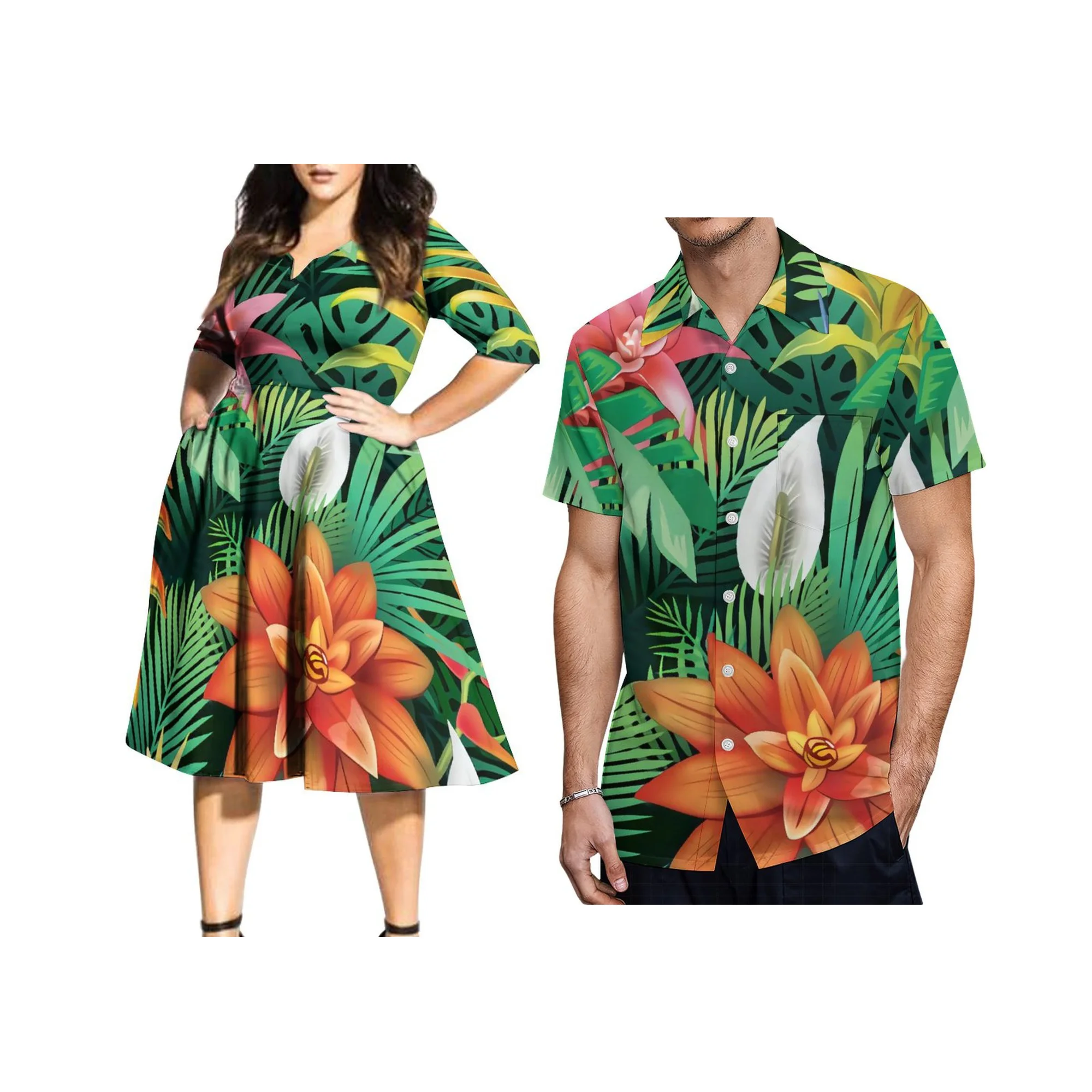 High Quality Custom Logo Hawaii Island Style Dress Polynesian Tribal Samoan Dress High Waist Dress V Neck Half Sleeve Long Casua - Image 2