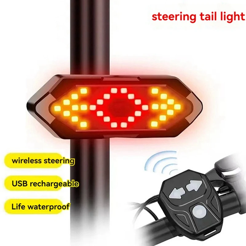 Luz de sinal de volta de bicicleta inteligente remoto luzes traseiras led usb recarregável lâmpada de bicicleta sem fio aviso luz da cauda