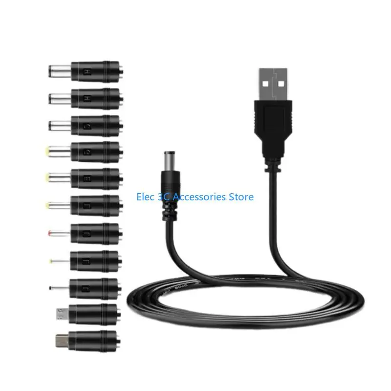 Y51A 5V USB to DC5521 Power Cable Cord Support Charging Includes 12 Connector Tips Compatibility for Speaker Phone Tablets