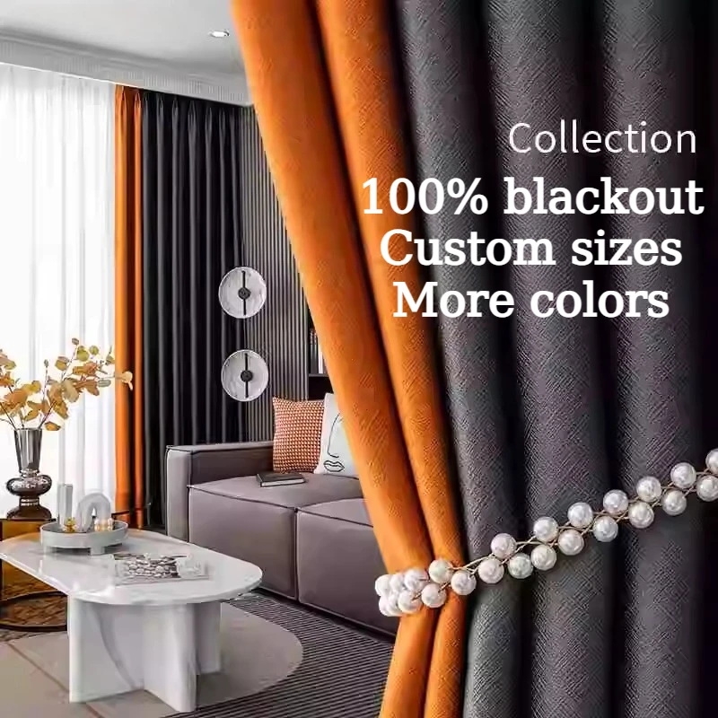 

Modern Fashion Blackout Elegant Luxury Orange Lurtains for Living Dining Room Bedroom Elegant Jacquard Window Decor White Tulle