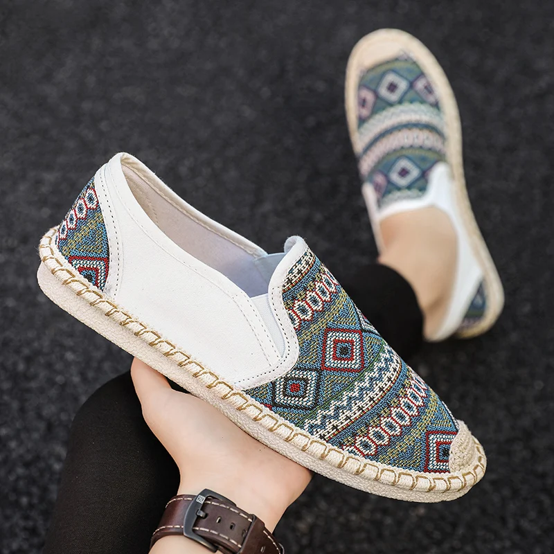 Mocassini etnici Scarpe per uomo Scarpe da pescatore Scarpe casual traspiranti estive Uomo Slip-On Scarpe piatte in lino Uomo zapatos para hombre