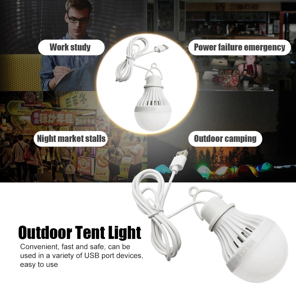USB Light Bulb LED Camping Light Bulb Portable Camping Lantern Hanging Emergency Light for Camping Fishing Outdoor