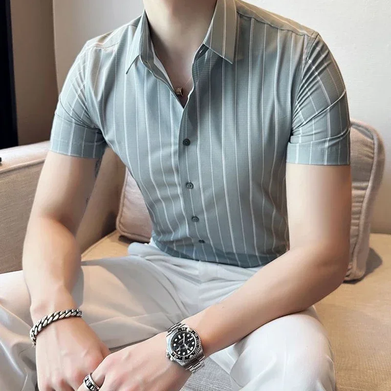 

Shirts Business Casual Fashion Formal Simplicity Man Button Striped Turn-down Collar New Spring Summer Thin Men's Clothing 2023