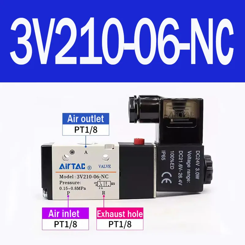 AirTAC Originele Pneumatische Solenoidklep 3V110-06 3V210-08 3V310-10 3/2-weg Richtingsklep Luchtregelklep AC DC12 24 110 220V